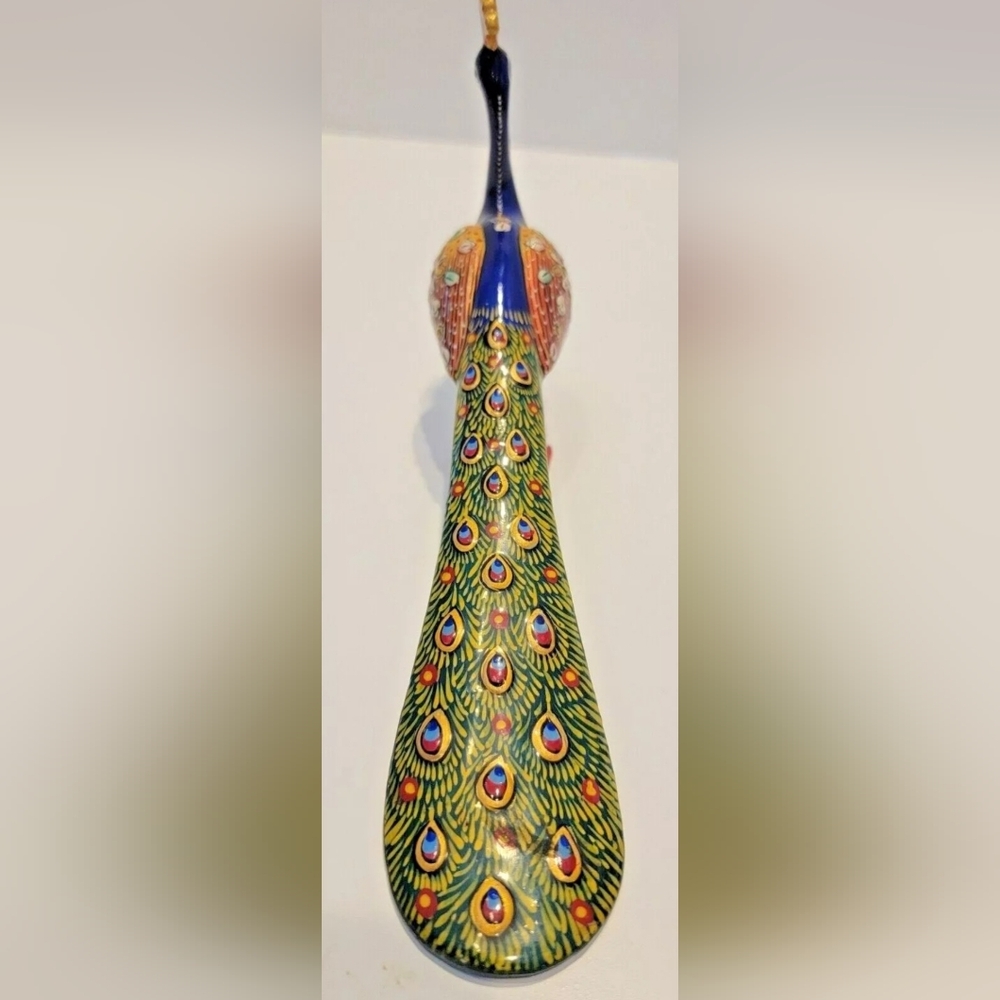 Handcrafted 9" Colorful Peacock Figurine Enamel Handpainted India Pre-owned - Picture 5 of 10